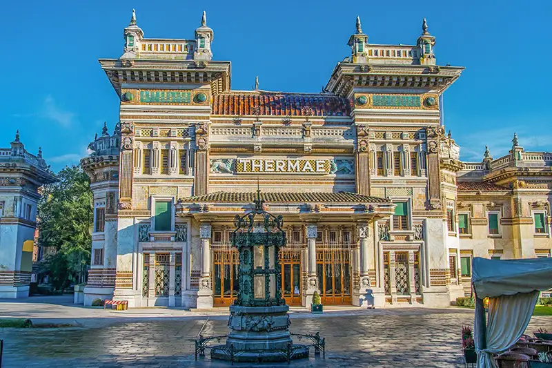 Salsomaggiore Terme historic Art Nouveau palace. Elegance for a relaxing spa day near Parma.
